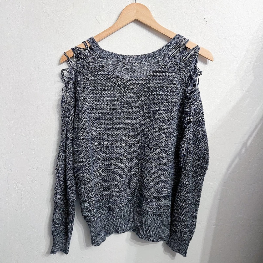 IRO Yana Distressed Open Knit Sweater Medium Blue Pullover Cotton - Picture 8 of 8